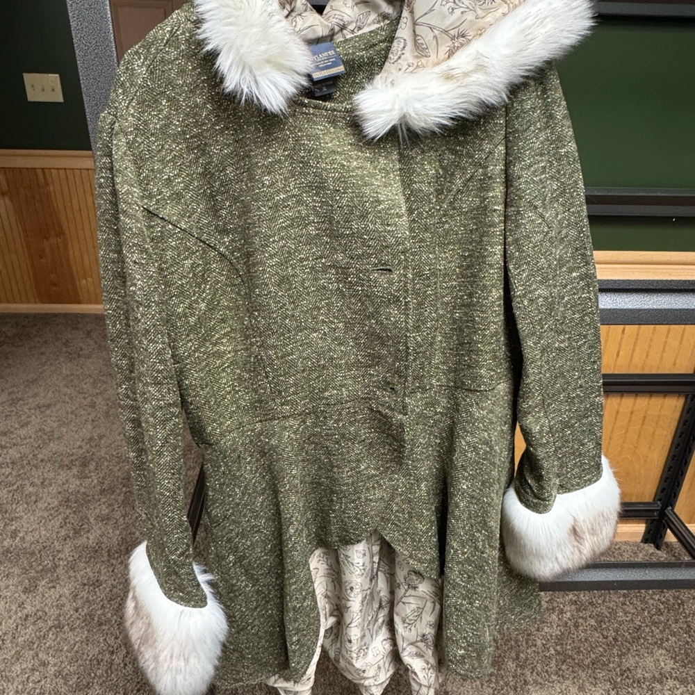 Outlander Green Coat with Faux Fur Trim